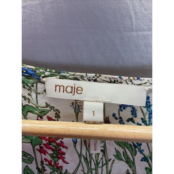 Maje Off White Silk Women's Blouse Top Size 1 Small Floral v neck feminine Flowy - Picture 2 of 8